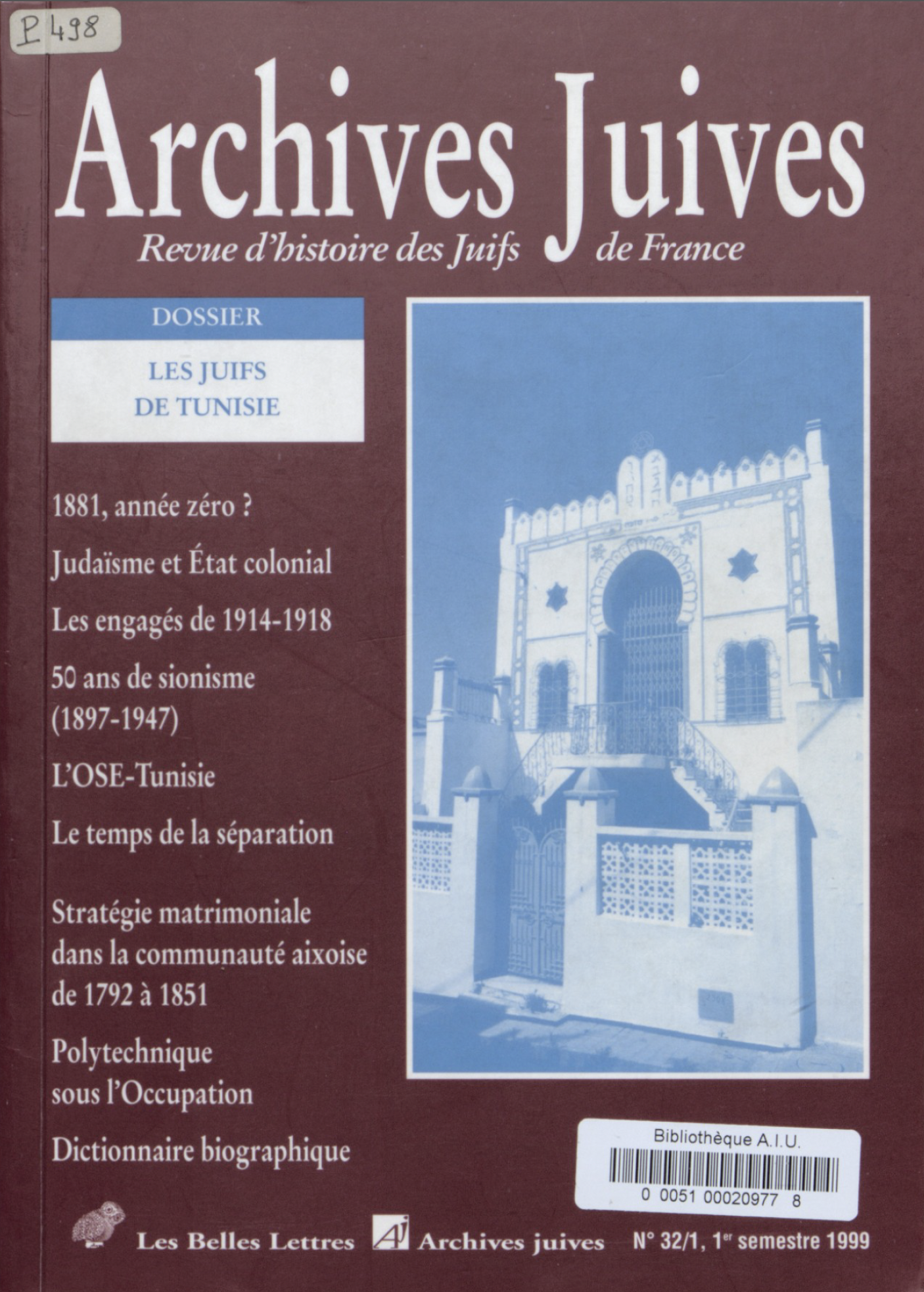 Couverture Revue Archives juives n°32/1 - 1999